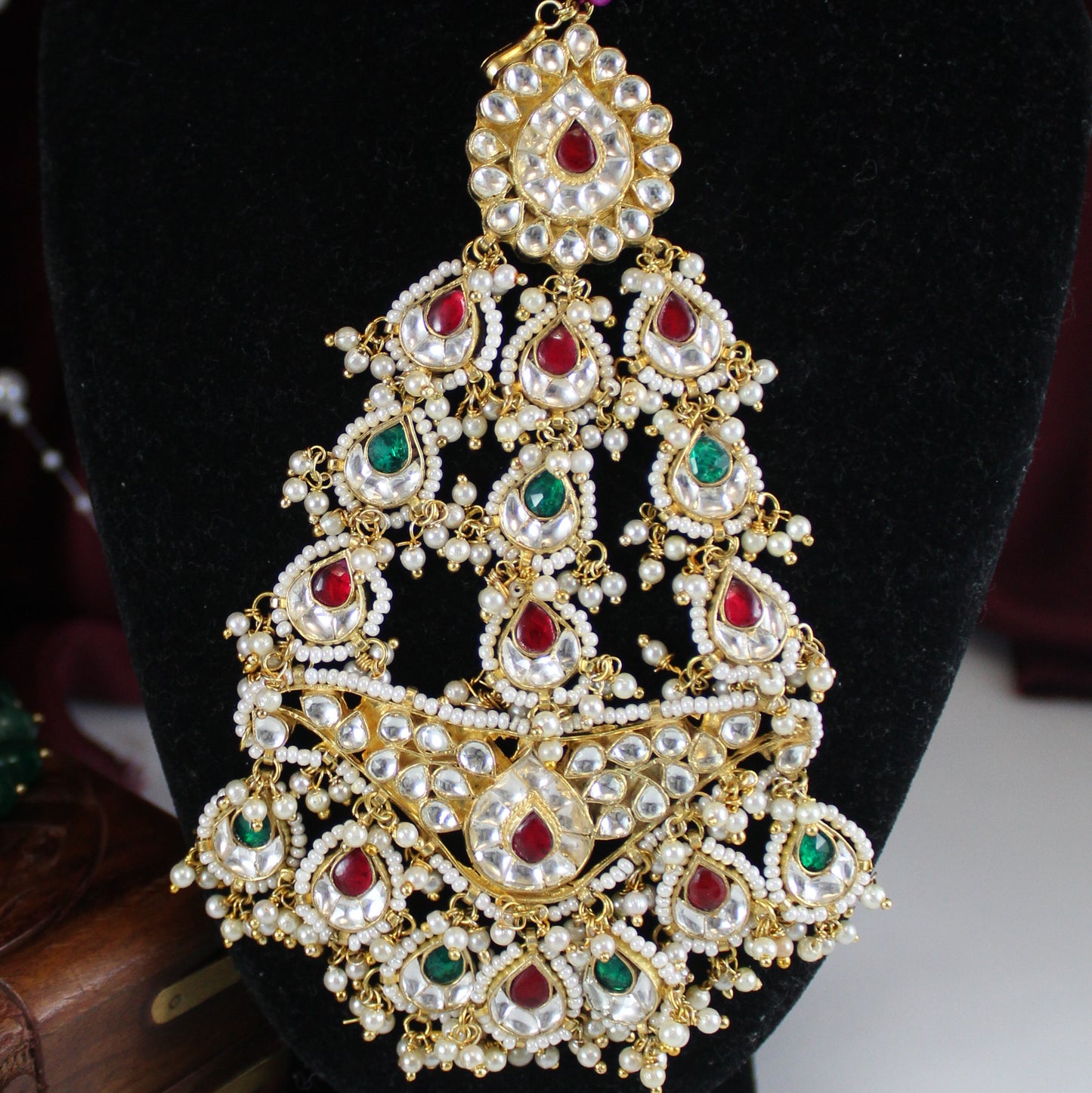 Jabeen - Pachi Kundan Jhoomar (maroon)