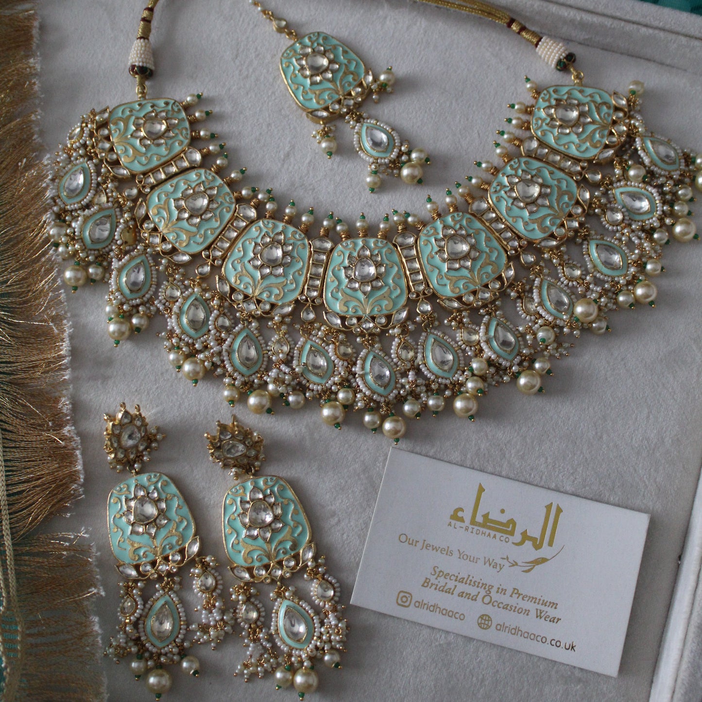 Seema - Pachi Meenakari Necklace Set (Mint)