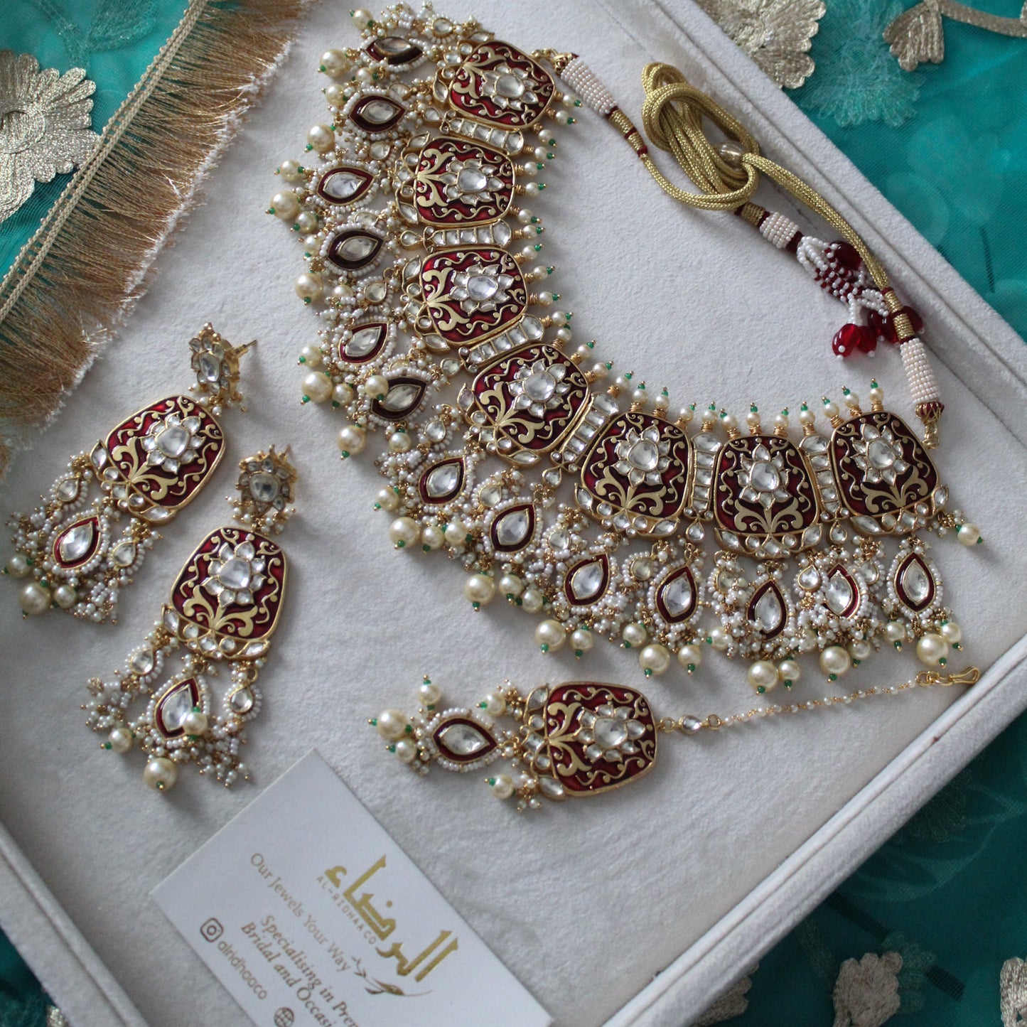 Seema - Pachi Meenakari Necklace Set (Maroon)