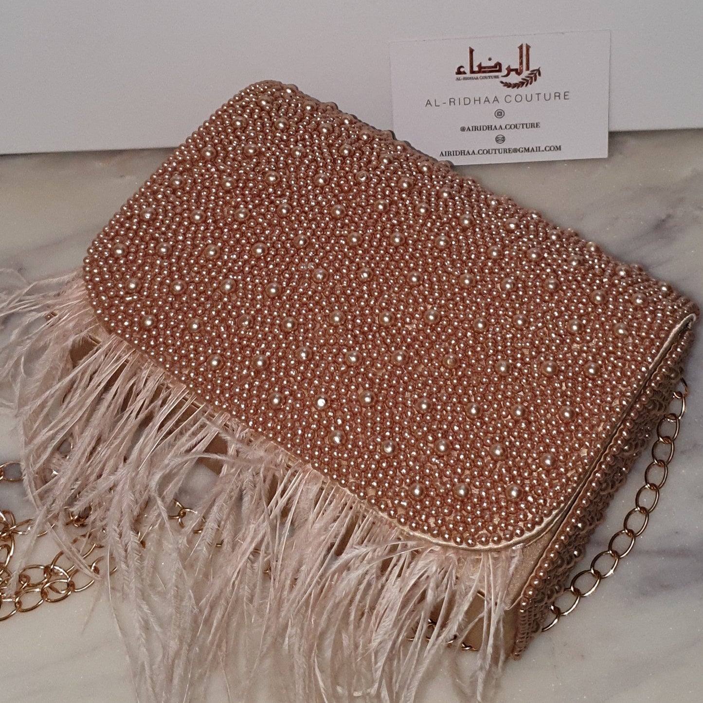 Afifa - Feather Satin Clutch Bag