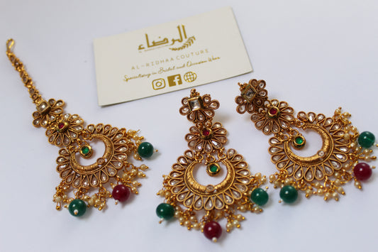 Diya - Green and Red Necklace Set