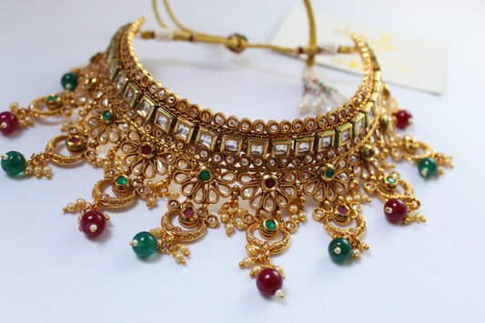 Diya - Green and Red Necklace Set