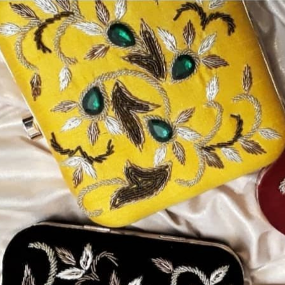Velvet Embroidery - Square Clutch