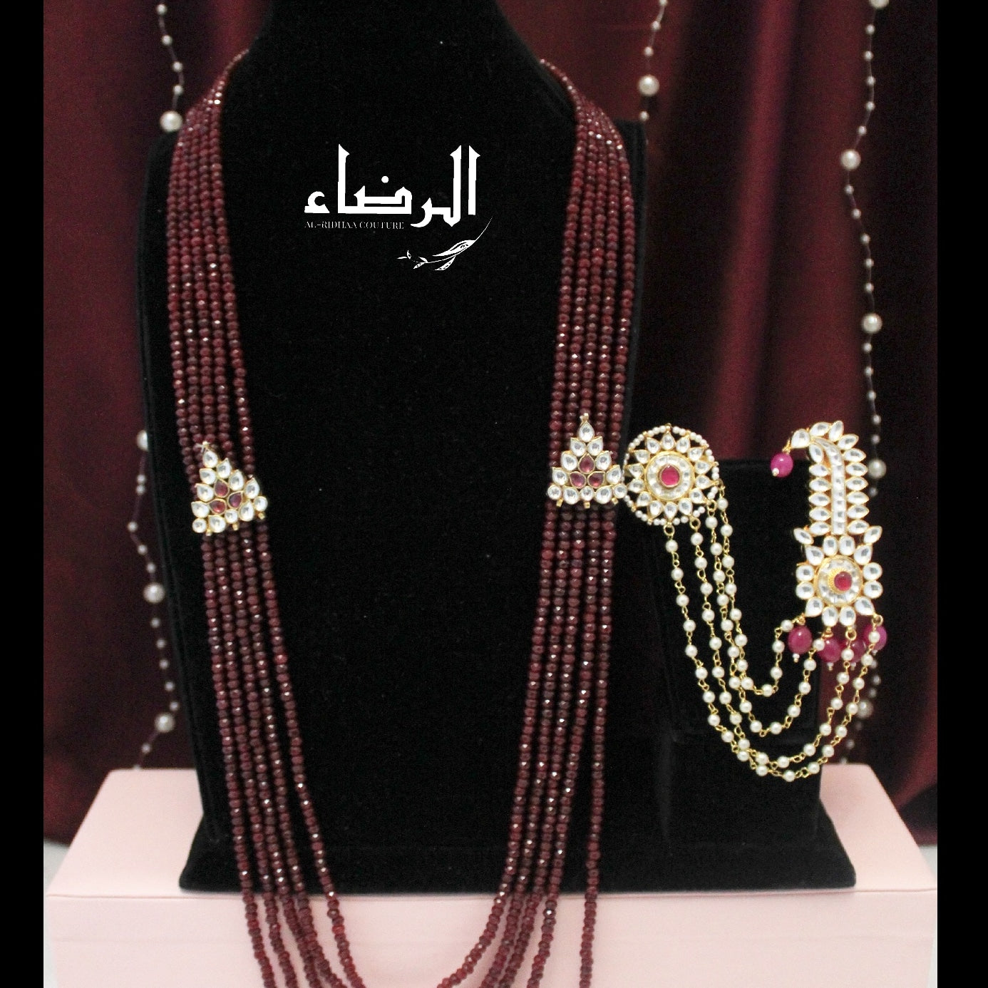 Saaimah - Pachi Kundan Unisex Mala (Maroon)