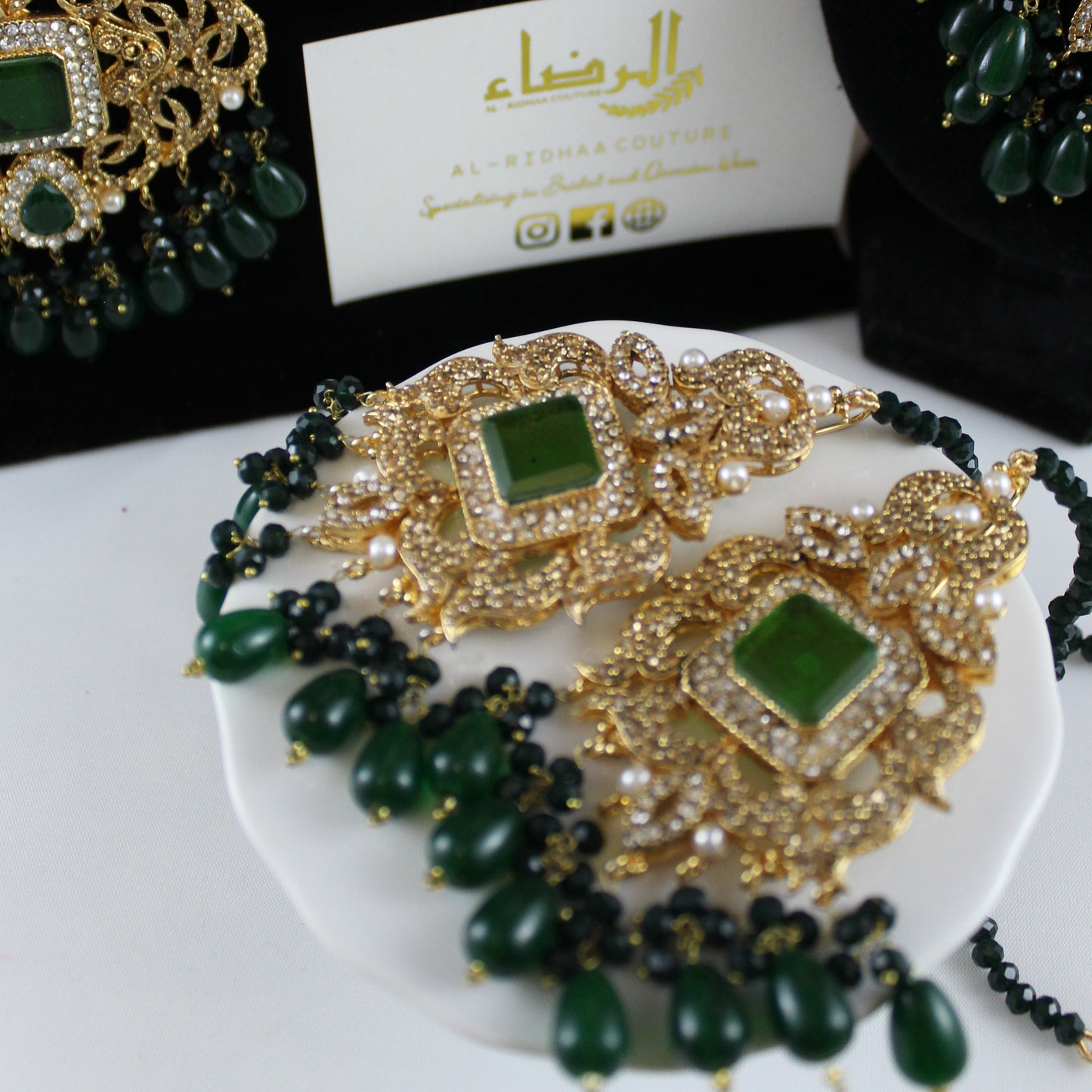 Fariha - Bridal Choker Set (Dark Green)