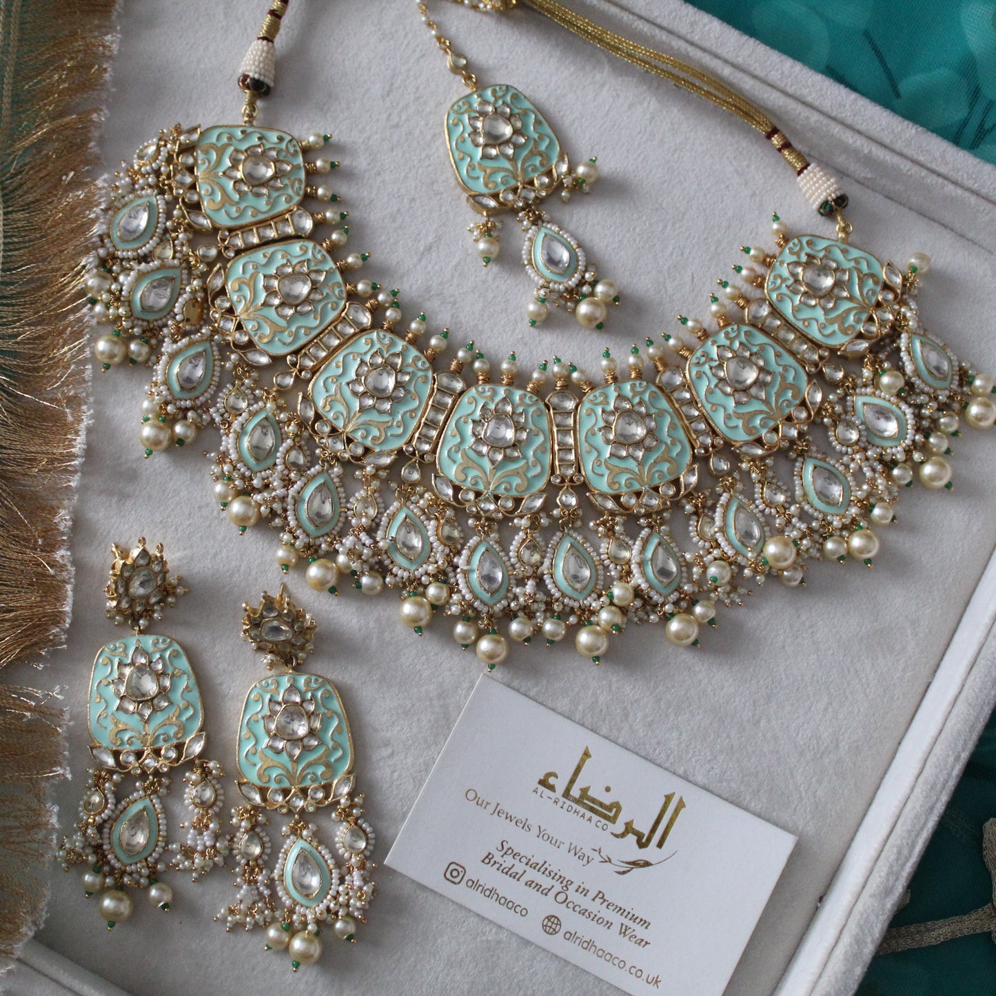Seema - Pachi Meenakari Necklace Set (Mint)
