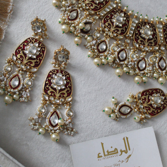 Seema - Pachi Meenakari Necklace Set (Maroon)