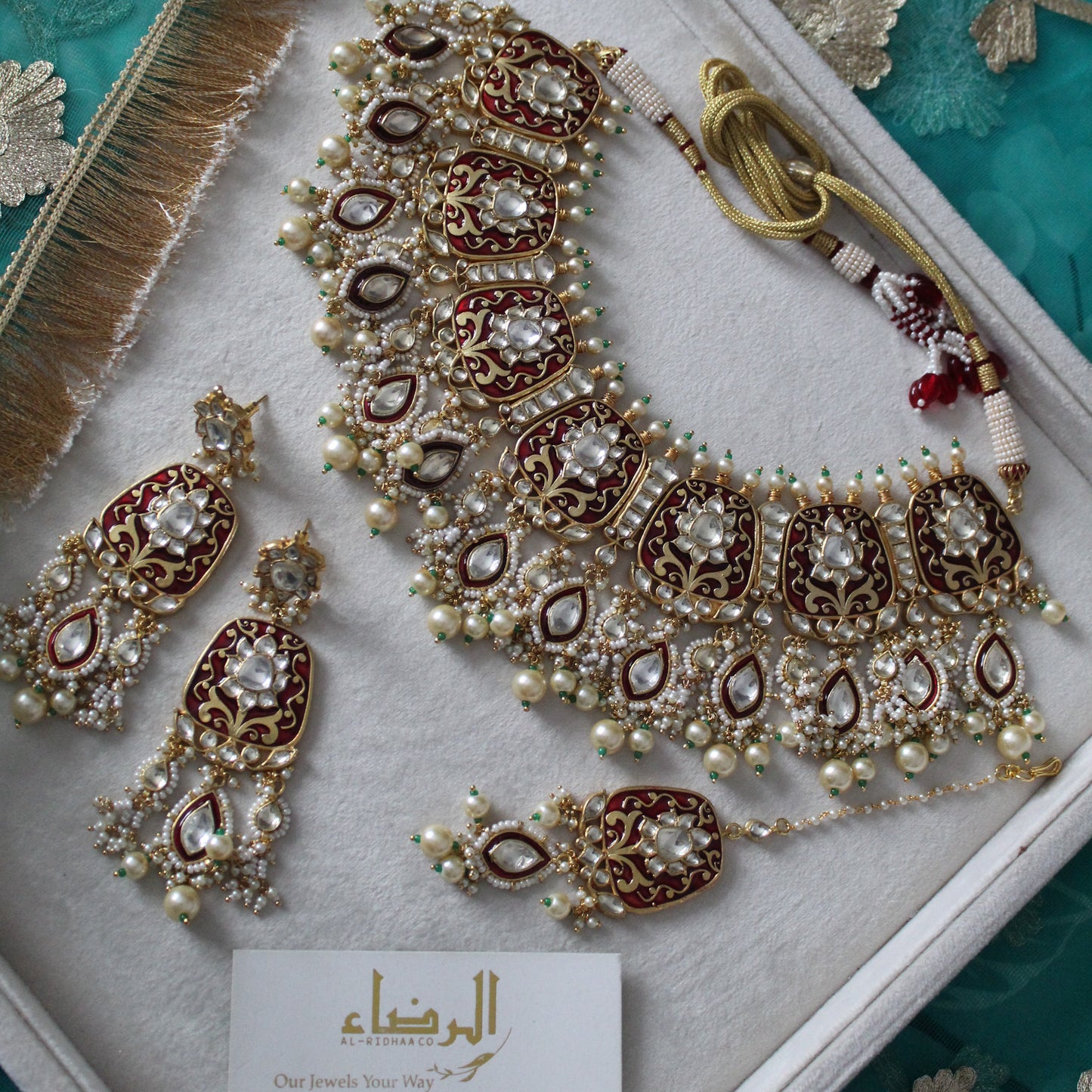 Seema - Pachi Meenakari Necklace Set (Maroon)