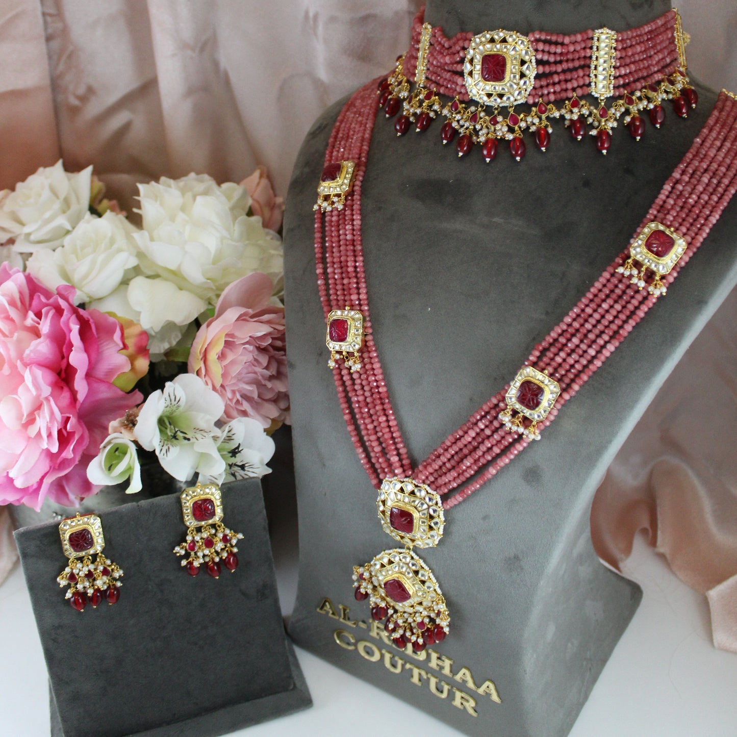 Beaded - Pachi Kundan Set (Ruby)
