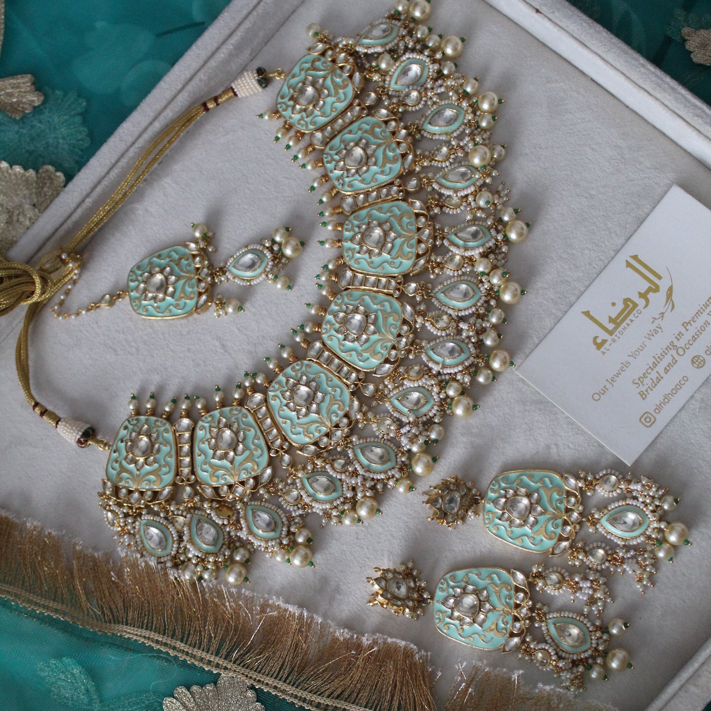 Seema - Pachi Meenakari Necklace Set (Mint)