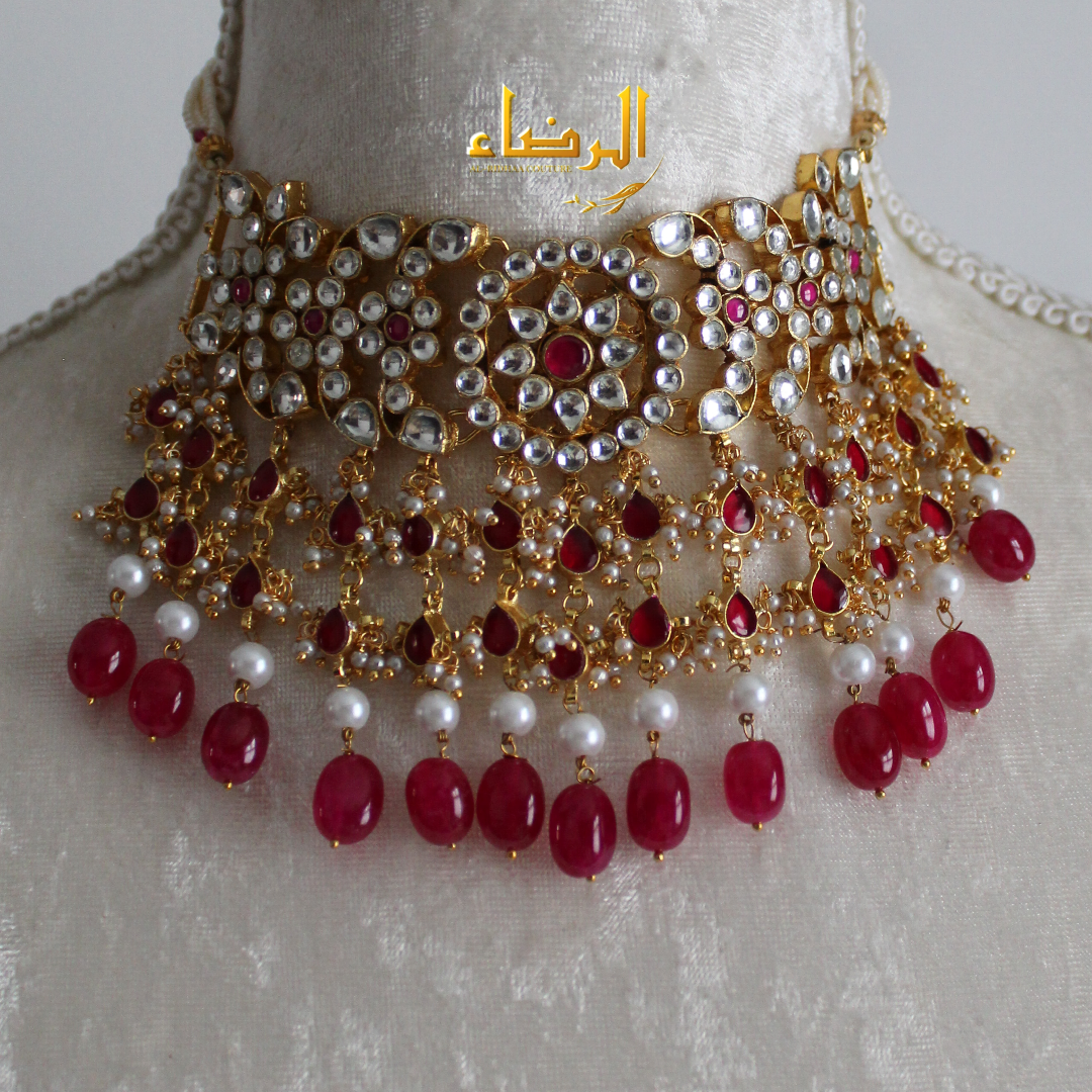 Sidra - Choker/Necklace Set (Pinky Red)