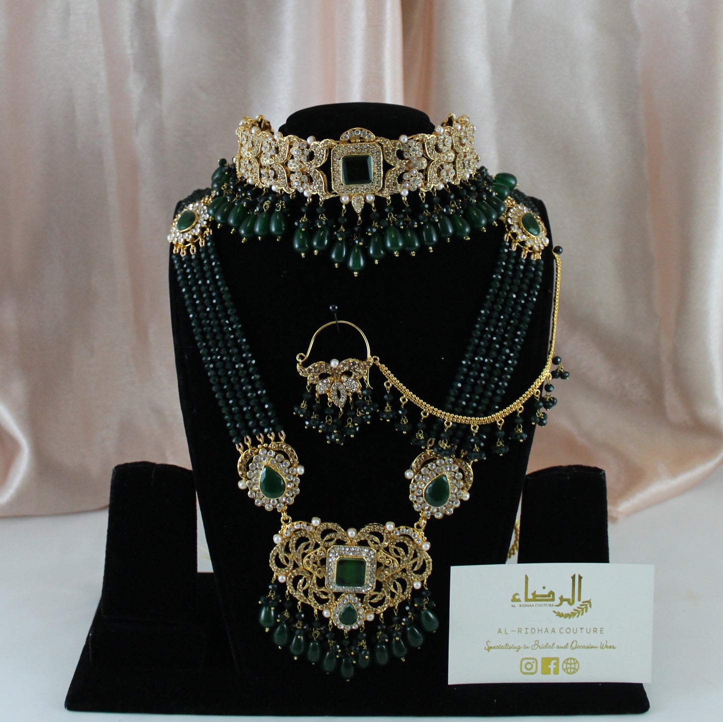 Fariha - Bridal Choker Set (Dark Green)