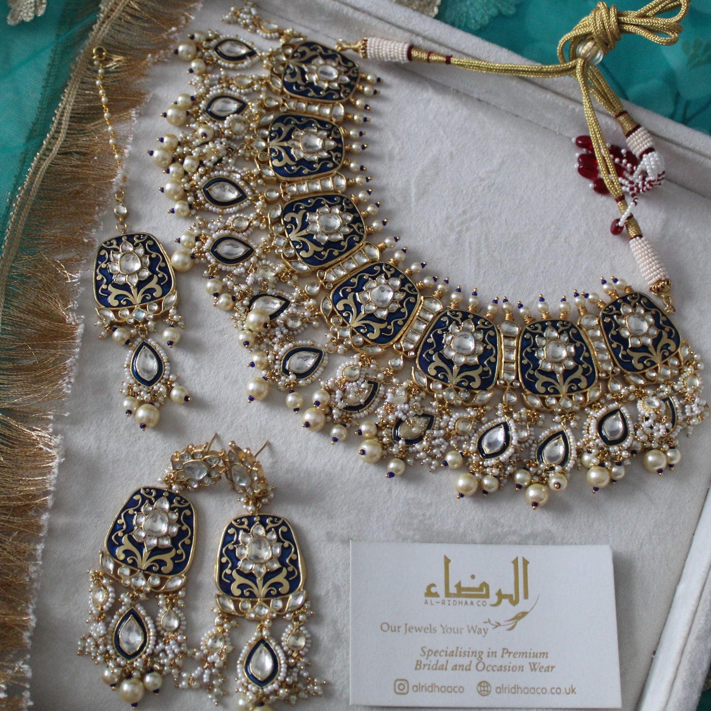 Seema - Pachi Meenakari Necklace Set (Blue)